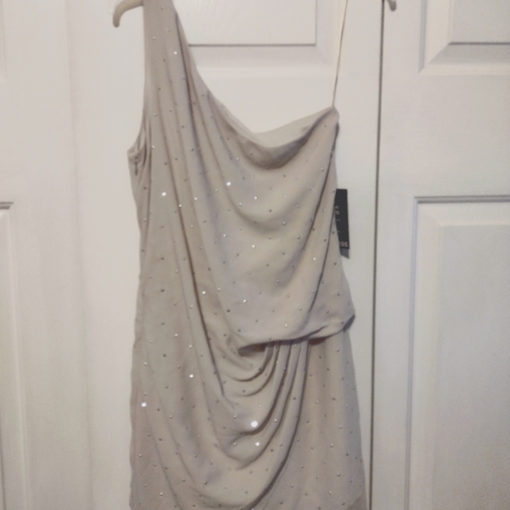 Grey one strap rinestone cocktail dress